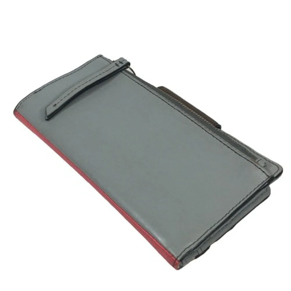 FOSSIL Colorblock Leather Wallet Credit Card Clutch Gray Peach Red & Yellow